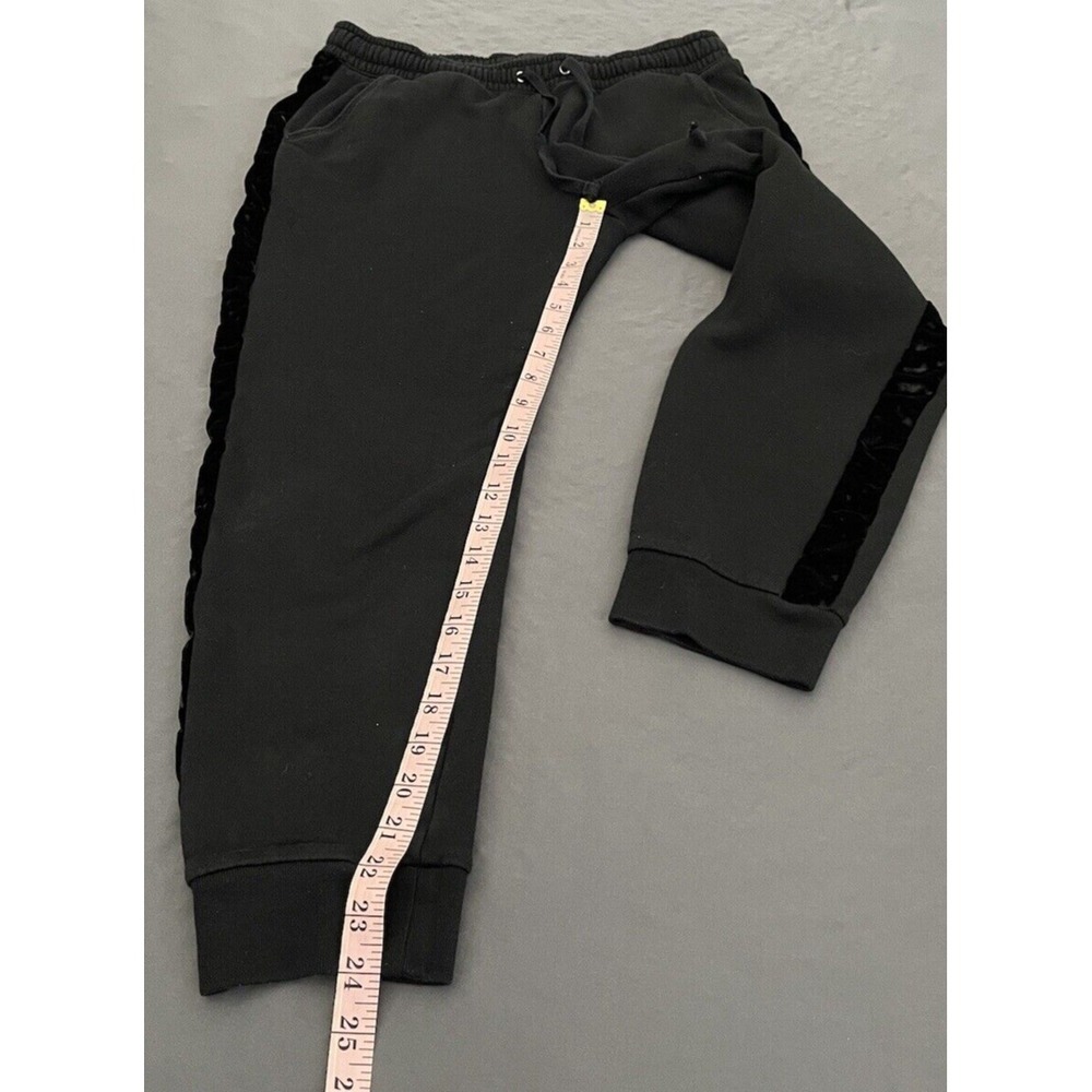 Victorias Secret Pink Sweatpants Womens Size Medium Black Jogger W/Velvet Stipe - Picture 12 of 12